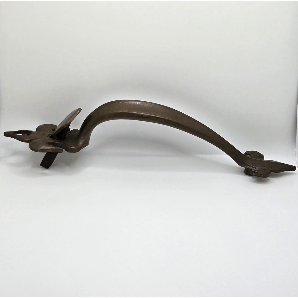 Antique Brass Door Pull Thumb Press Handle Fleur De Lis Victorian Reclaimed 11" - Picture 3 of 14